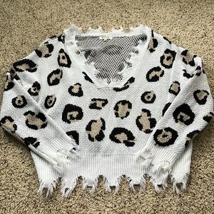 Ripped Cheetah v neck sweater